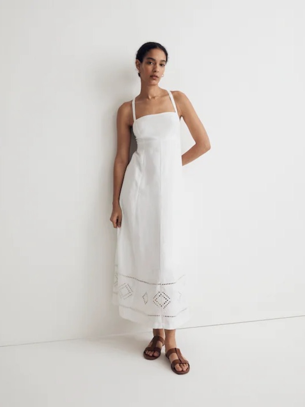 Embroidered Eyelet Tie-Back Cami Midi Dress NWT